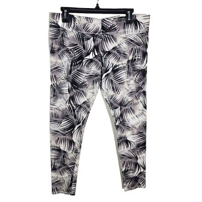 Legggings Womens Large Black White Tropical Stretch Gym Workout Athleisure Pants